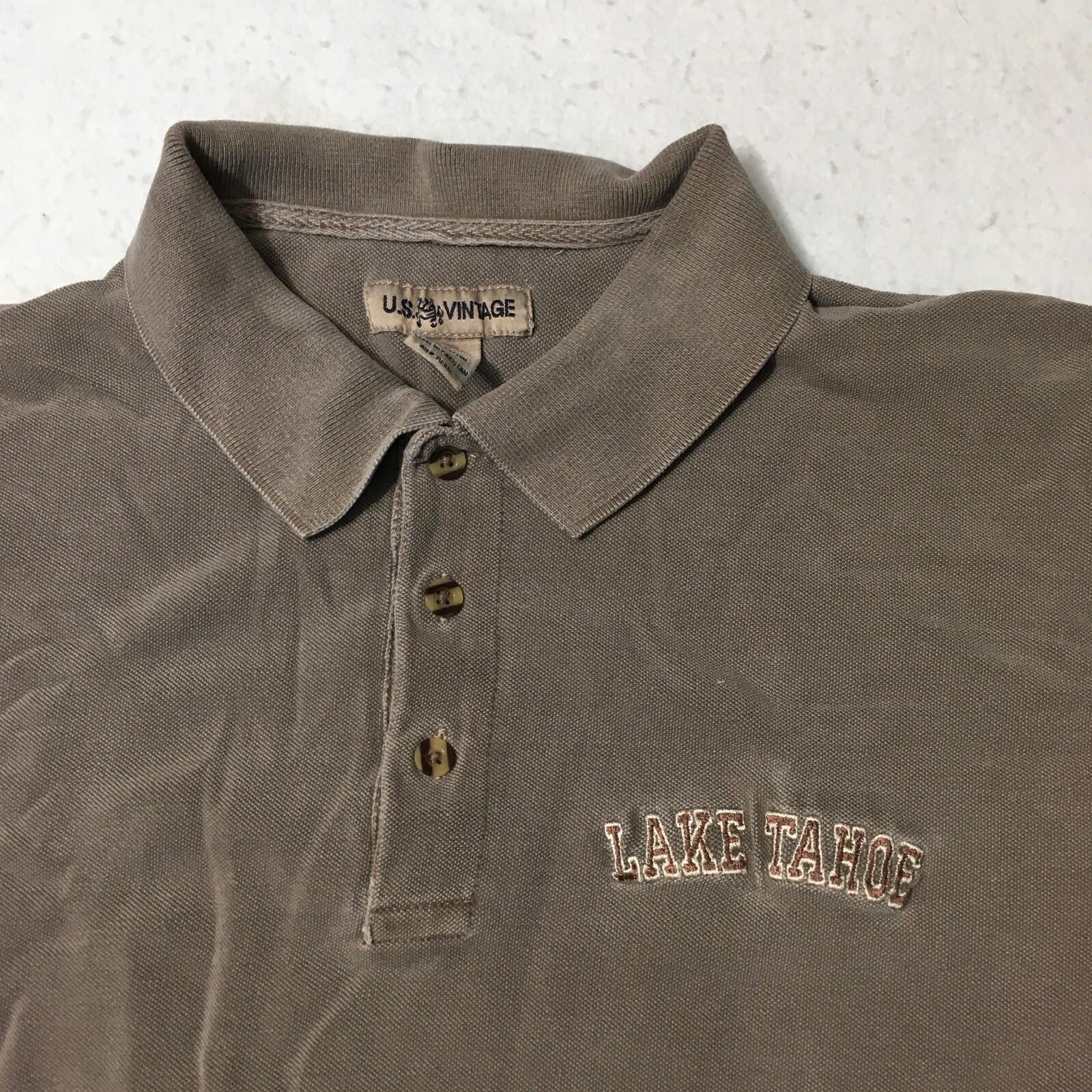 Vintage Embroidered Lake Tahoe Polo Mens Xl Gray Beige Us Vintage